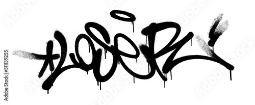 Sprayed loser font with overspray in black over white. Vector illustration.