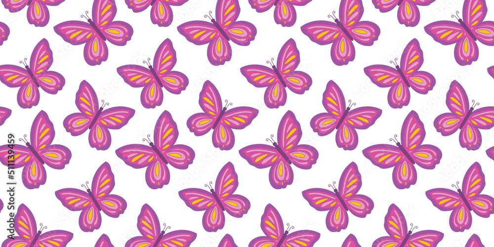 Seamless pattern with colorful butterfly. Y2K 90s 2000s seamless pattern vector background. Retro vintage nostalgic girlish repeat texture design