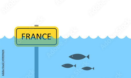 City under water. The sign is half in the water. Extreme climatic situation