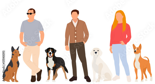 people and dogs in flat design, isolated on white background vector