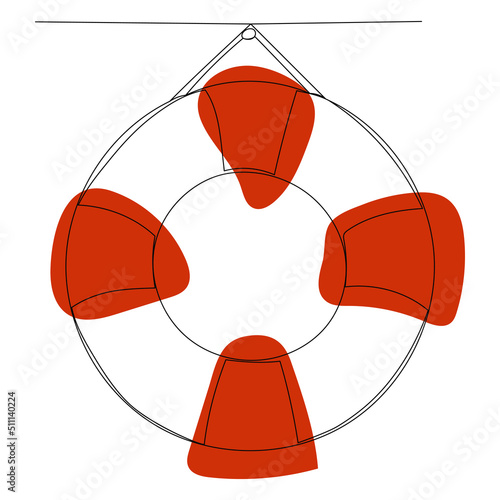 lifebuoy drawing by one continuous line, sketch vector