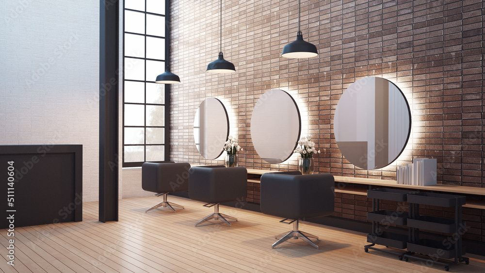 Loft Modern salon interior - 3D rendering - obrazy, fototapety, plakaty 