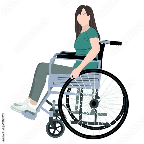 Woman in wheelchair on white background