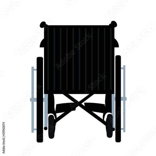 Empty wheelchair on white background, back view