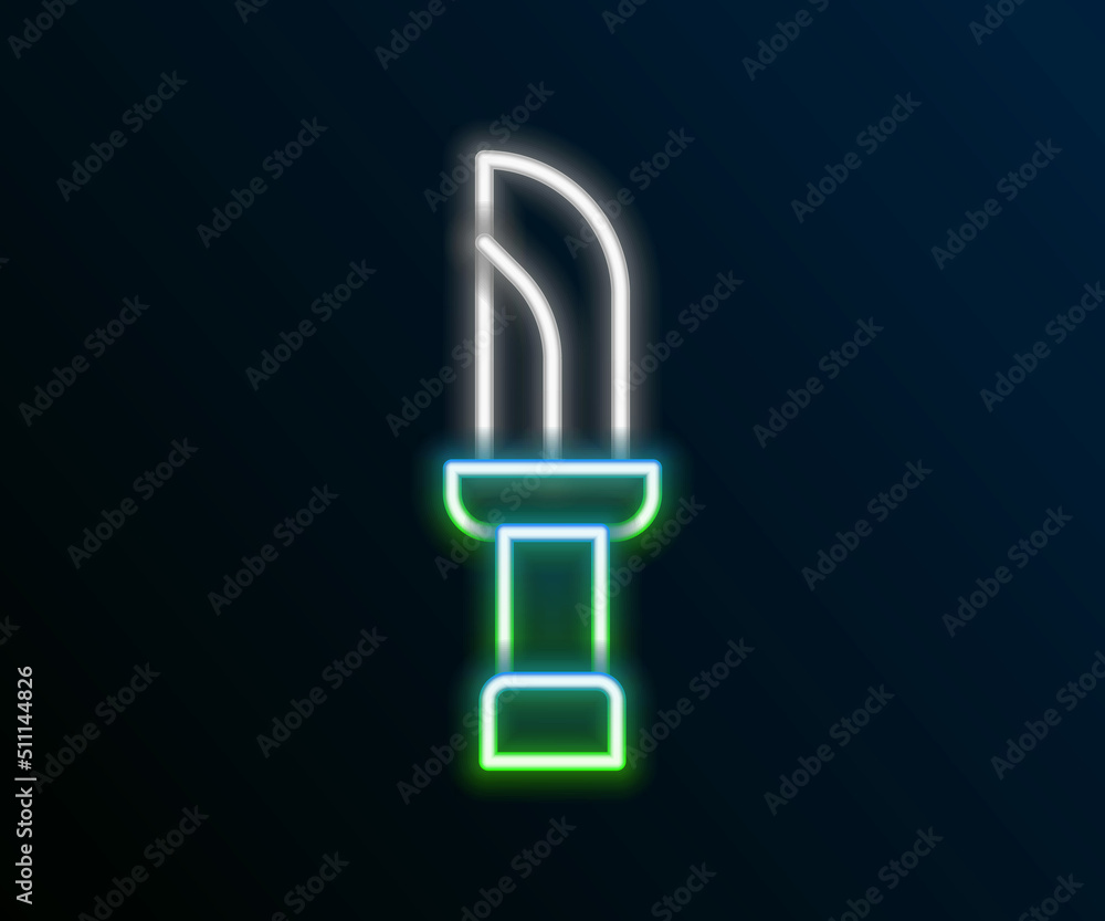 Glowing neon line Knife icon isolated on black background. Cutlery symbol. Colorful outline concept. Vector Glowing neon line Knife icon isolated on black background. Cutlery symbol. Colorful outline concept. Vector