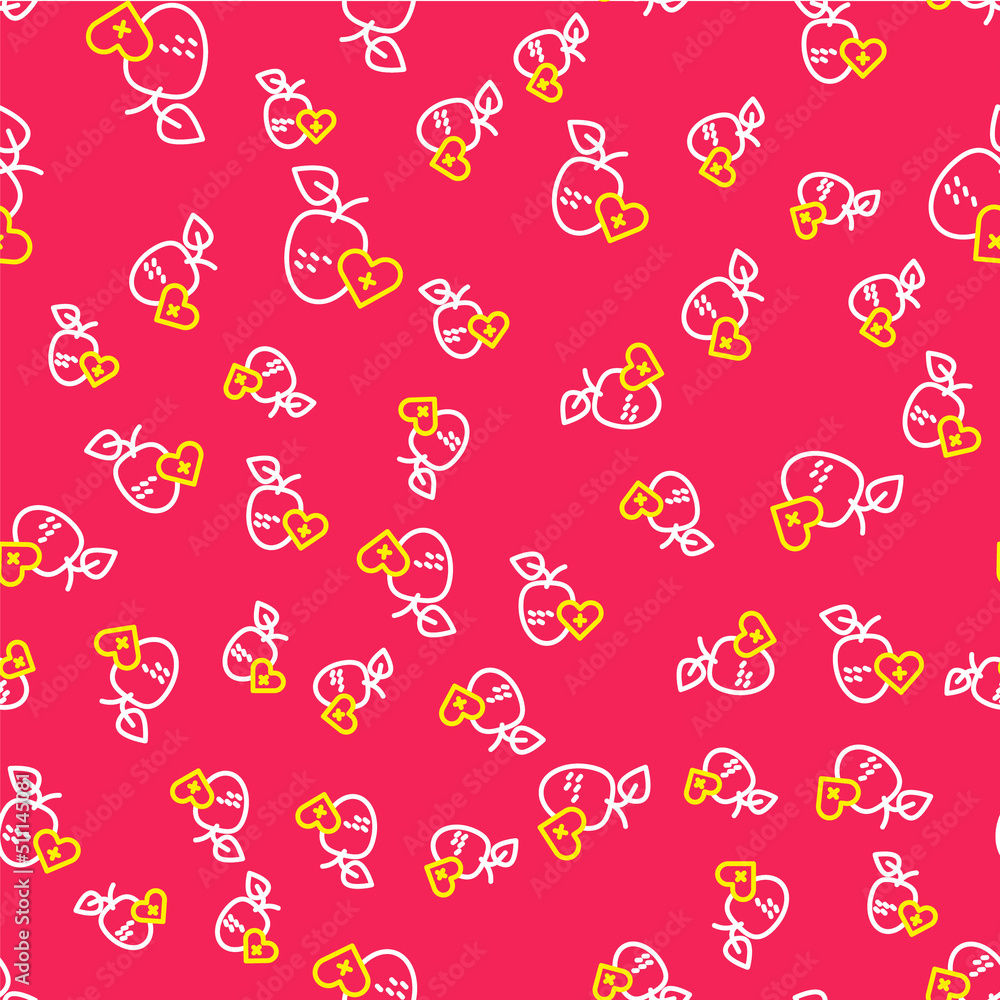 Line Healthy fruit icon isolated seamless pattern on red background. Vector
