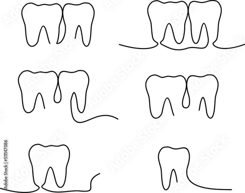 Vector illustration of a tooth drawn in one line. Vector tooth continuous line.