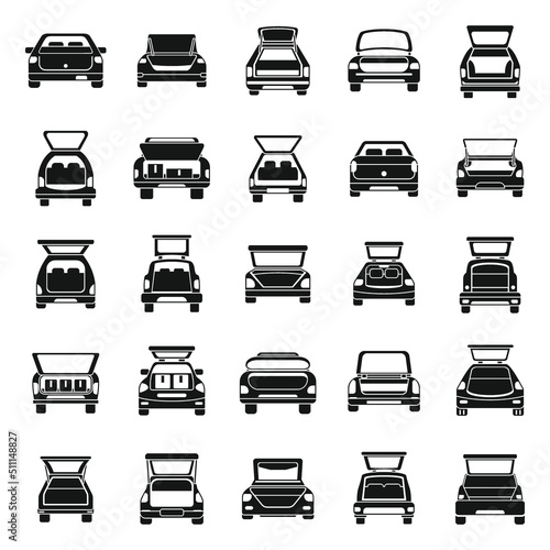 Trunk car icons set simple vector. Sedan bag