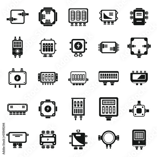 Junction box icons set simple vector. Cable connect