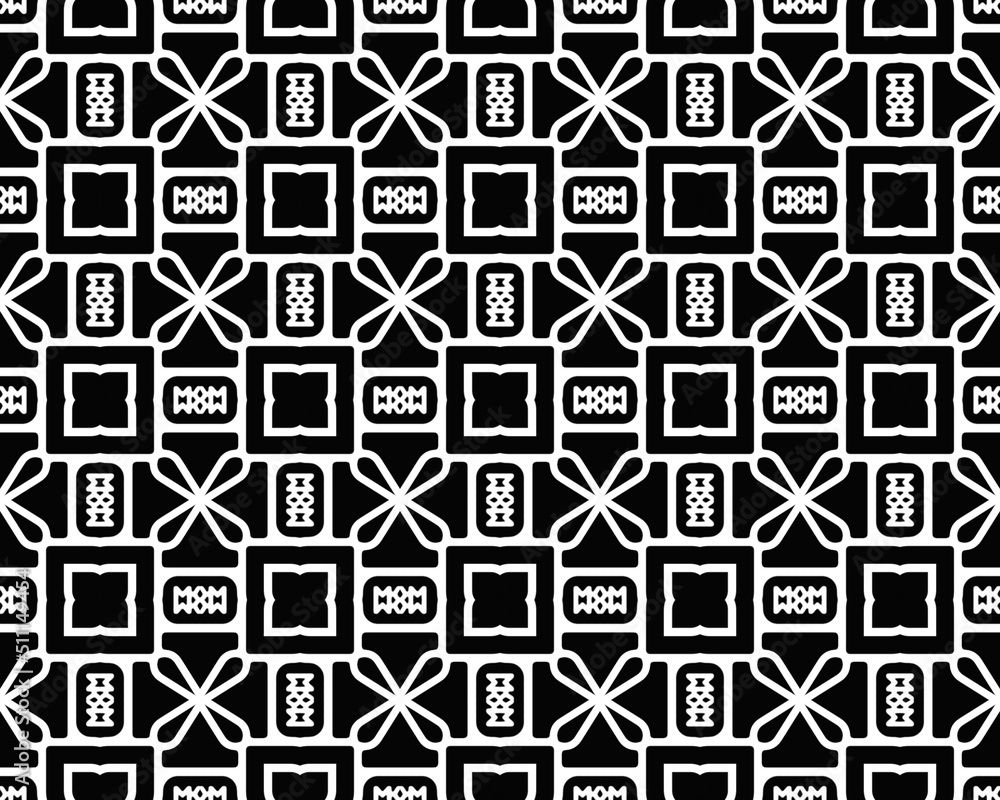 Tribe motif seamless Black and white line geometrical ethnic wallpaper Ancient mosaic Ethnical folk image Tribal ornament. Embroidery background