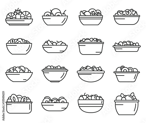 Fruit salad icons set outline vector. Meal calorie