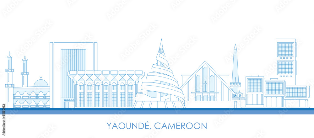 Outline Skyline panorama of city of Yaoundе, Cameroon - vector illustration