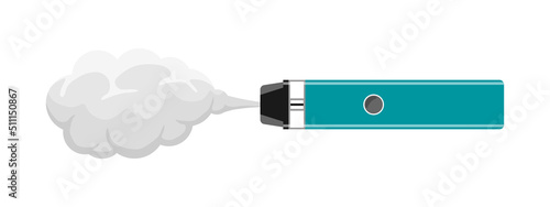 Vape pen hipster equipment for smoking. Electronic cigarette with smoke cloud. E-cigarette for vaping. Vaporizer fume smoking vector eps illustration