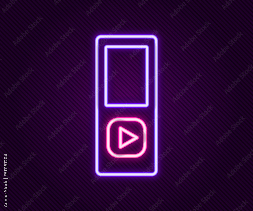 Glowing neon line Music player icon isolated on black background. Portable music device. Colorful outline concept. Vector Glowing neon line Music player icon isolated on black background. Portable music device. Colorful outline concept. Vector