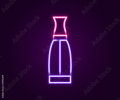 Glowing neon line Vape liquid bottle for electronic cigarettes icon isolated on black background. Colorful outline concept. Vector
