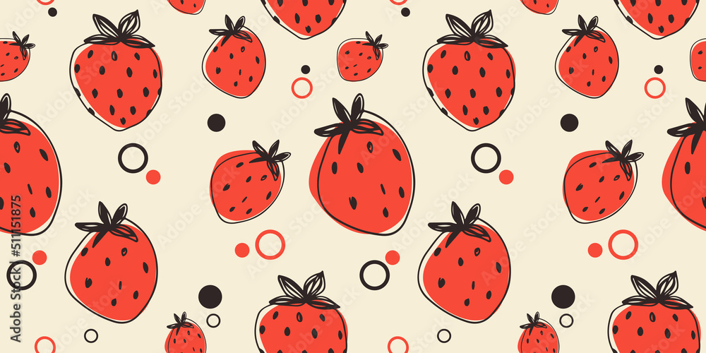 Fototapeta premium Strawberries hand drawn seamless pattern on background