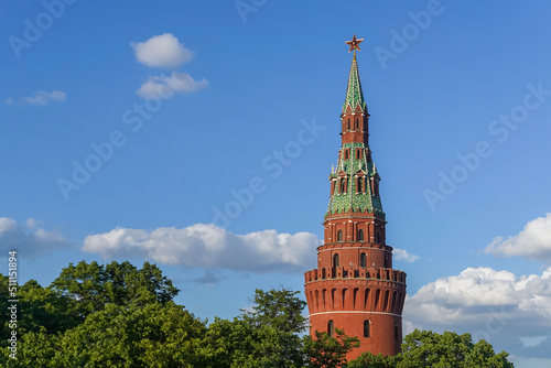 Vodovzvodnaya or Sviblova tower of Moscow Kremlin with blue sky in background, Russia photo
