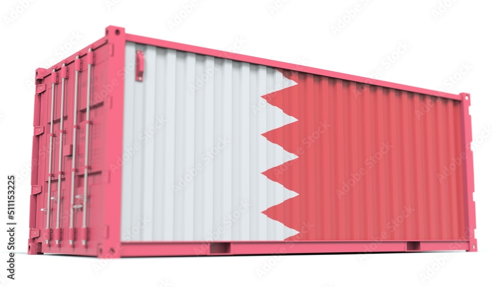 Cargo container with flag of Bahrain on the side, 3d rendering Cargo container with flag of Bahrain on the side, 3d rendering