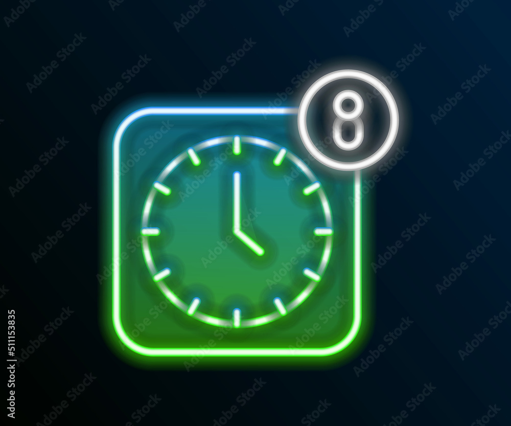 Glowing neon line Alarm clock app smartphone interface icon isolated on black background. Colorful outline concept. Vector Glowing neon line Alarm clock app smartphone interface icon isolated on black background. Colorful outline concept. Vector