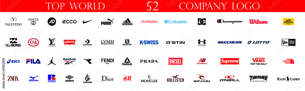 Vector logos of popular clothing brands such as: Chanel, Louis