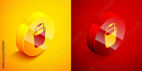 Isometric Bucket icon isolated on orange and red background. Cleaning service concept. Circle button. Vector © Kostiantyn