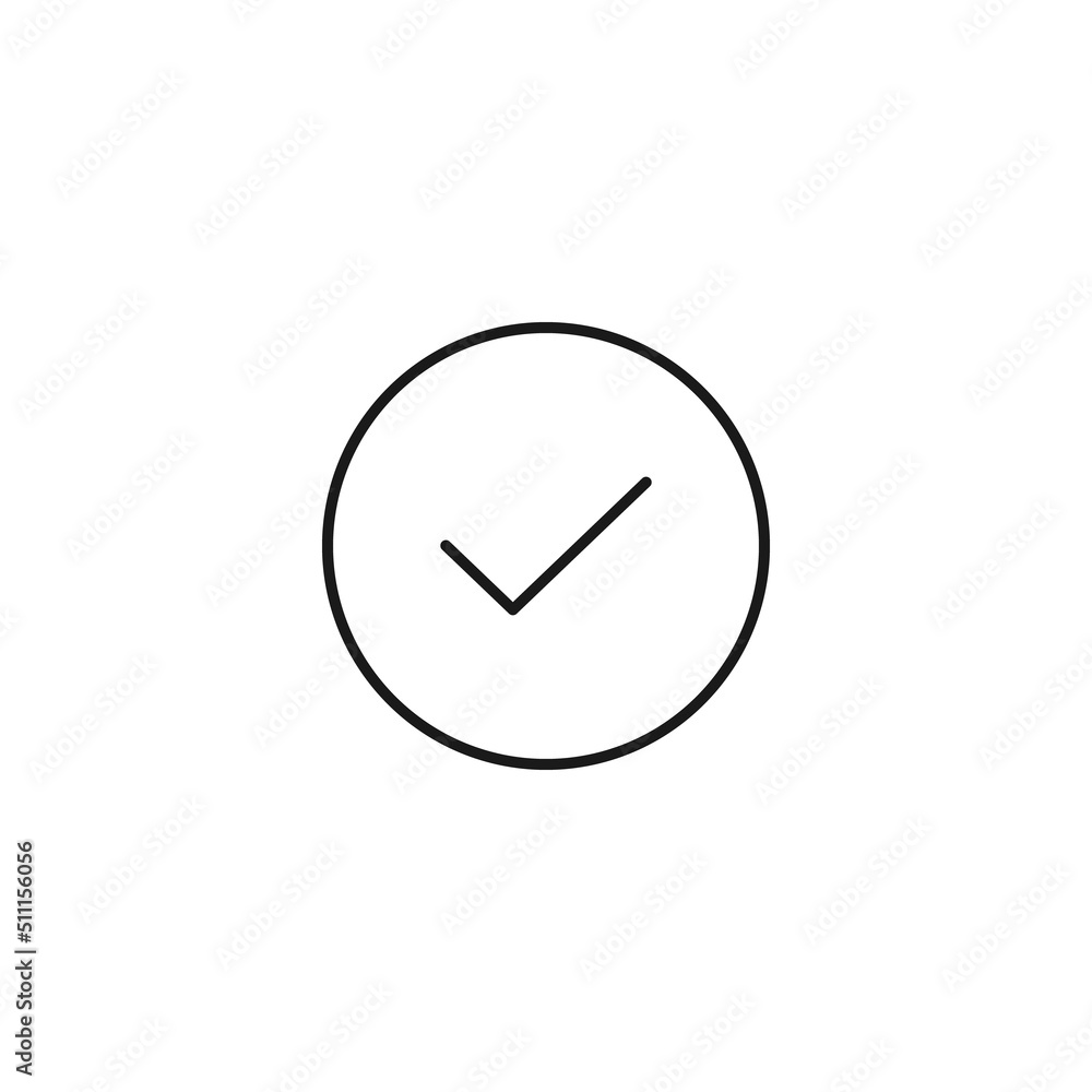 Interface of web site signs. Minimalistic outline symbol drawn with black thin line. Suitable for apps, web sites, internet pages. Vector line icon of checkmark inside of circle Interface of web site signs. Minimalistic outline symbol drawn with black thin line. Suitable for apps, web sites, internet pages. Vector line icon of checkmark inside of circle