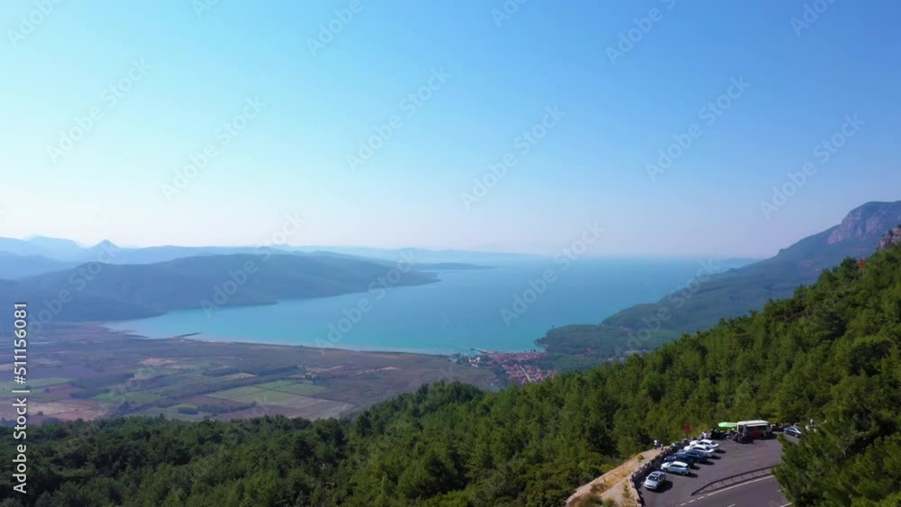 Picturesque aerial view from drone of blue sea and mountains. Nature landscape. Picturesque aerial view from drone of blue sea and mountains. Nature landscape.