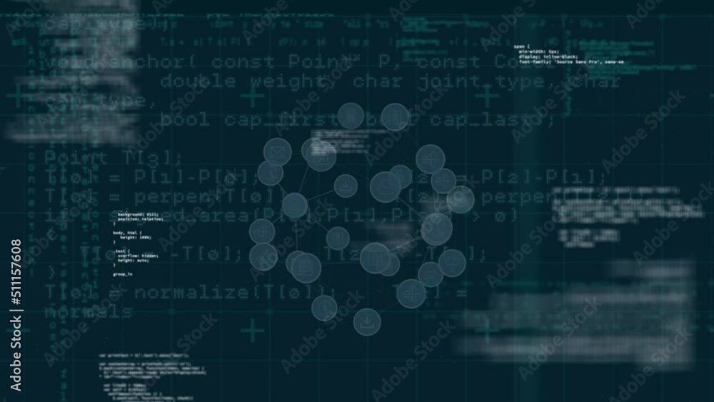 Animation of globe with icons and data processing on blue background Animation of globe with icons and data processing on blue background