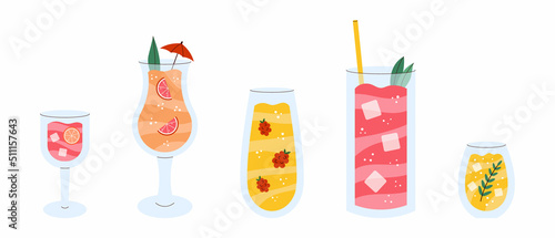 Set of colorful refreshing cocktails