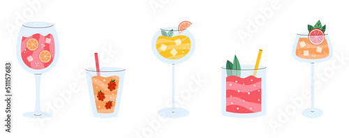 Set of colorful refreshing cocktails