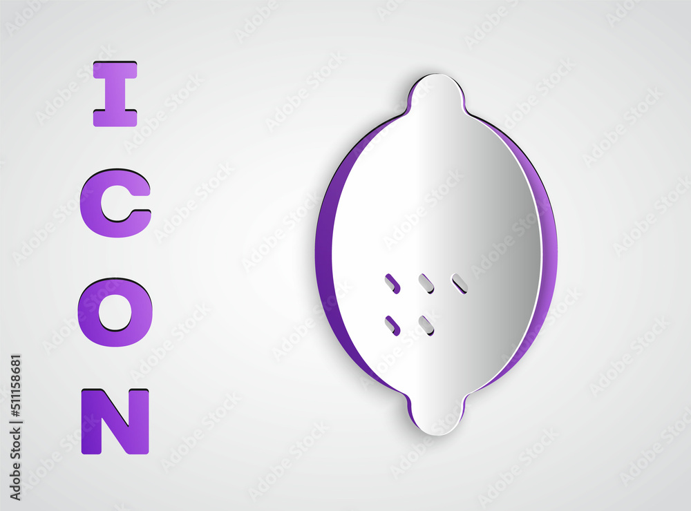 Paper cut Lemon icon isolated on grey background. Paper art style. Vector
