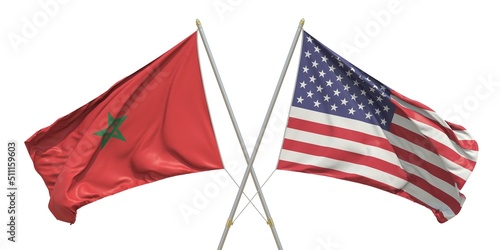 Flags of the USA and Morocco on white background. 3D rendering