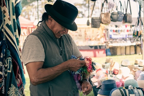 Ecuadorian indigenous family merchant of the oldest Inca culture in South America