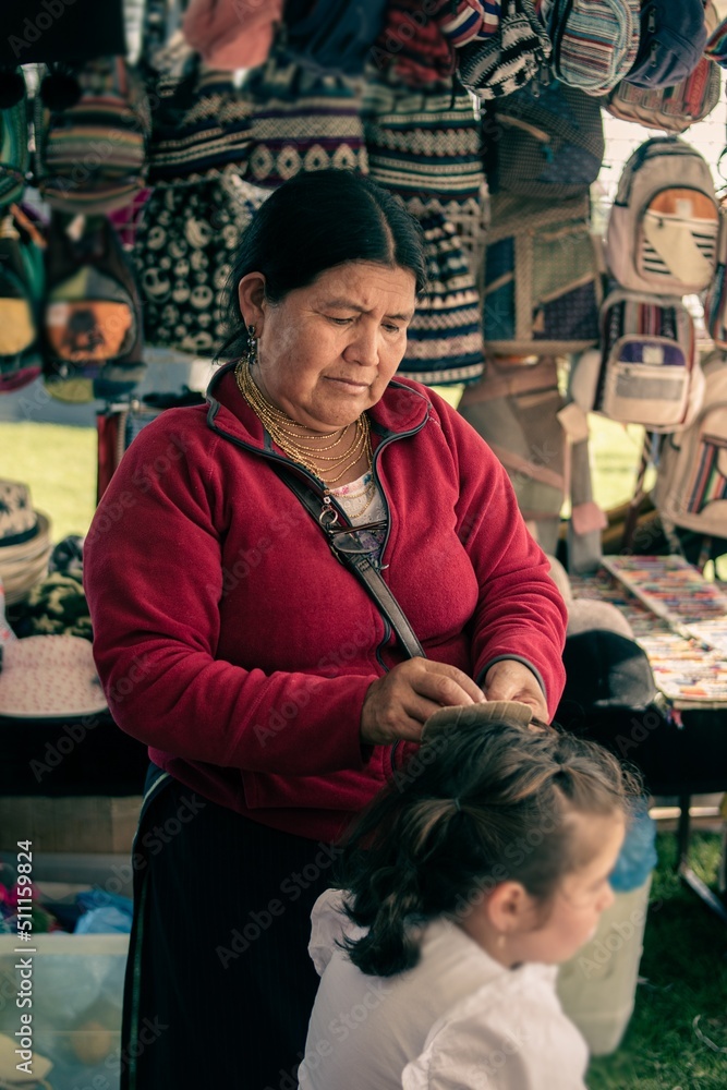 Ecuadorian indigenous family merchant of the oldest Inca culture in South America
