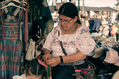 Ecuadorian indigenous family merchant of the oldest Inca culture in South America