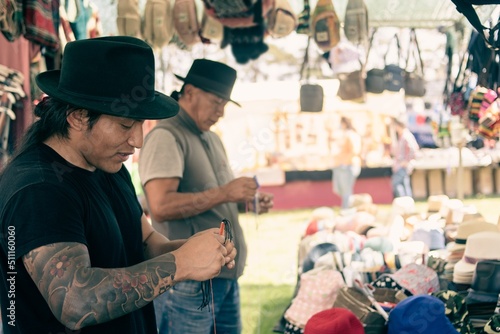 Ecuadorian indigenous family merchant of the oldest Inca culture in South America