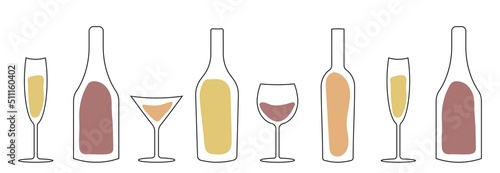 Wine bottle with wine glass icon or silhouette. Alcohol symbol. Vector illustration.