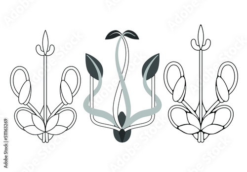 Ukrainian stylized  trident, Ukrainian symbols. Vector illustration. Line art