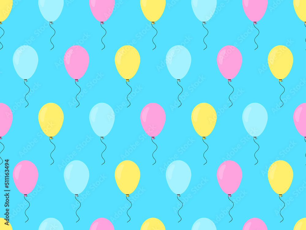 Multicolored balloons seamless pattern. Helium balloons. Design for greeting card, holiday banners and posters. Vector illustration