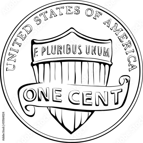 American money Lincoln Union Shield, United States one cent or penny, coin with Union shield on reverse, black and white