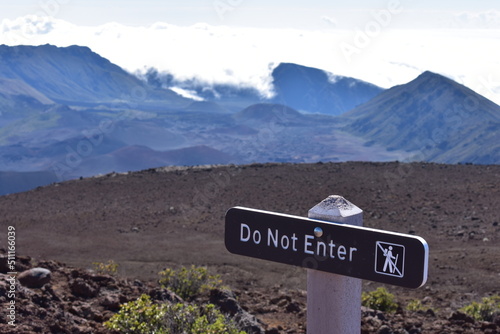 Maui Hawaii Haleakala volcano do not enter hiking trail sign © FabisT