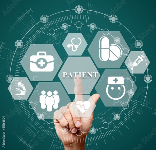 Concept of patient care, safety, experience and satisfaction. Medical client centred. Medicine customer focus. Healthcare client-oriented background. photo