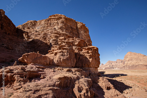 Stone formations in Wadi Rum desert. Sunny day in Wadi Rum  Jordan