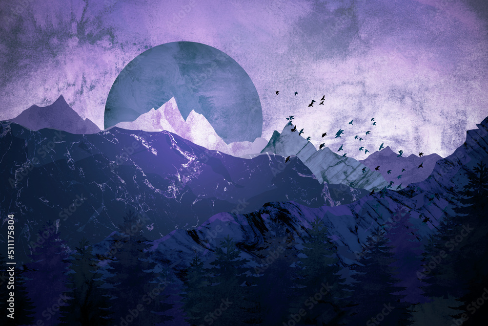 Mountains in autumn at night