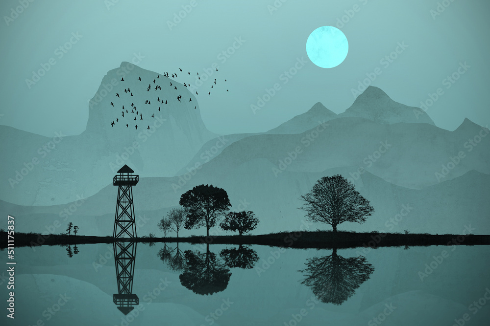 The tower lake by night