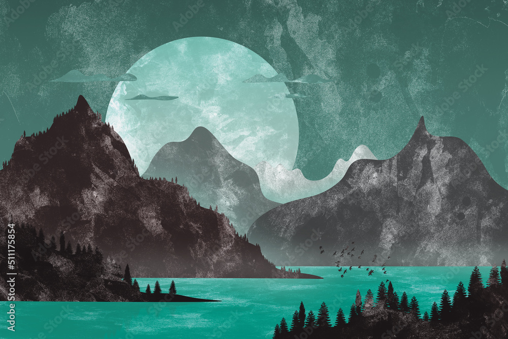 The big moon over the turquoise lake