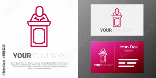 Logotype line Auction auctioneer sells icon isolated on white background. Auction business, bid and sale. Logo design template element. Vector