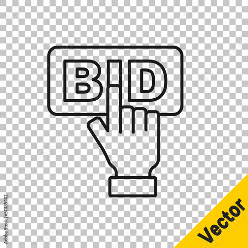 Black line Bid icon isolated on transparent background. Auction bidding. Sale and buyers. Vector