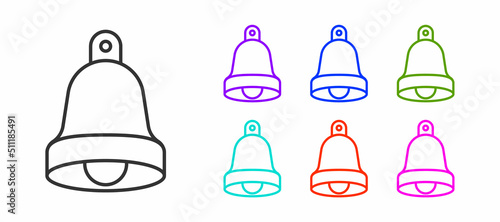 Black line Church bell icon isolated on white background. Alarm symbol, service bell, handbell sign, notification symbol. Set icons colorful. Vector