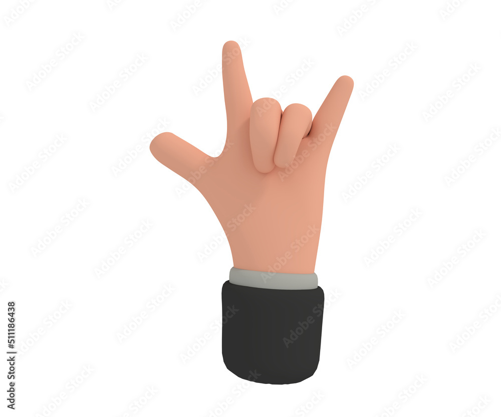 3d illustration of cartoon hand make Rock Hand Gesture